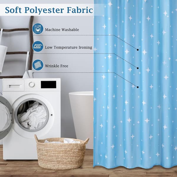 Stjerne Bruseforhæng 180x200 Vandtæt - Polyester 12 Kroge Maskinvaskbart Blue