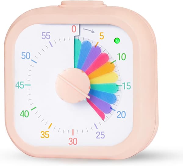 Visuel Timer med 60 Minutters Nedtælling, Lydløs Bordtimer med Regnbuedesign til Hjem, Skole, Kontor og Køkken Pink