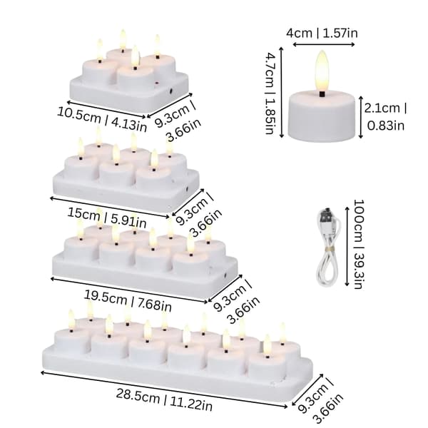 4/6/8/12-pack Flameless LED Tealights, Rechargeable with Remote Control, Timer, and Charging Base for Home and Party 6pcs+Remote