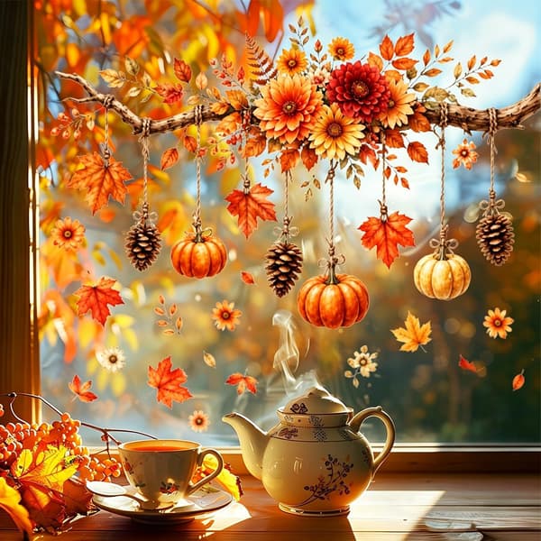 Reusable Window Decals Autumn, Double-Sided Nature-Themed Decorations for Home and Party JD34220-1pc
