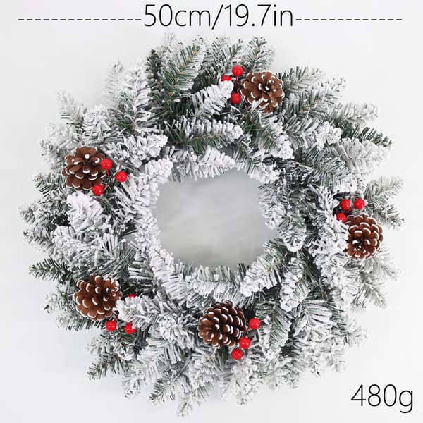 Kunstig julekrans 50 cm - Røde bær hvide blade dør balkon Style 3 - Without light