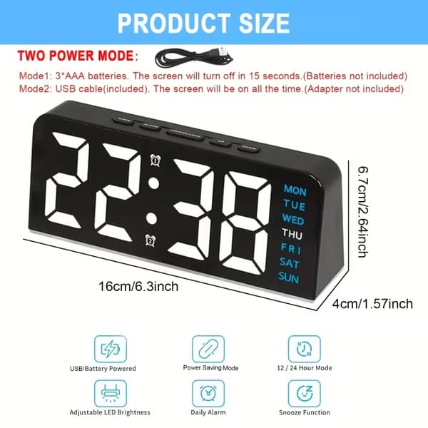 Digital LED Alarm Clock with Large Screen, Dimmable Display, Ambient RGB Lighting & Battery Backup White+Blue
