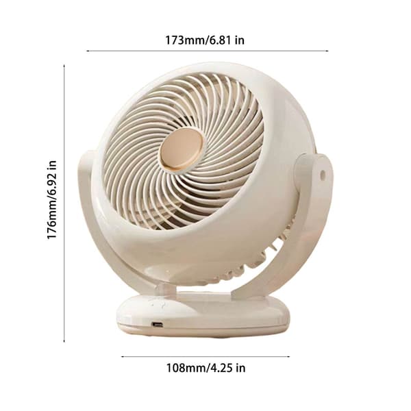 Liten bordsfläkt med 180° justering, tyst uppladdningsbar luftcirkulator, 3 hastigheter, USB-driven White