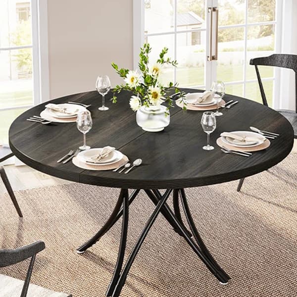 47\" rundt industrielt spisebord - bondegårdsstil plads til 4-6 - sort