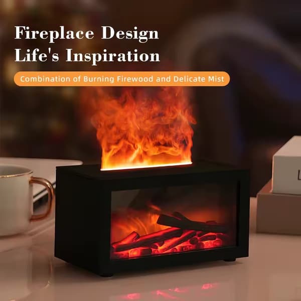 Aromadiffuser, 3D Flamme Eterisk Olje Diffuser, Luftfukter, Peiseffekt, Realistisk Flamme