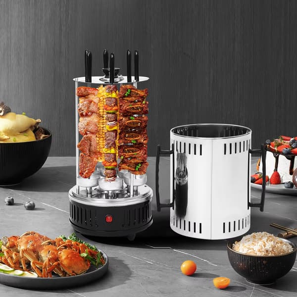 Savuton pystygrilli 1000W - Pyörivä kebab-kone 5 vartaalla 5 Skewers