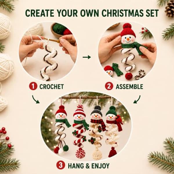 4-pack Crochet Kit Snowman Spiral DIY - 3D Pendant Christmas, Style 2 Style 22