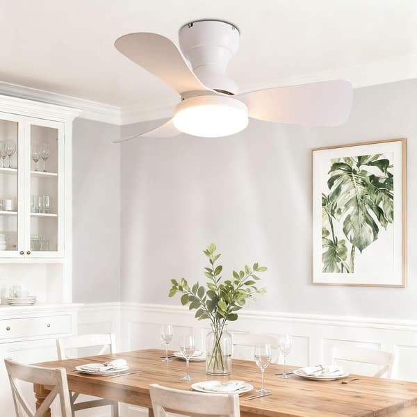 Ceiling fan with light 51/71/92 cm, 6 speeds, quiet DC motor, remote control and low profile for bedroom White 92cm-Wall Control