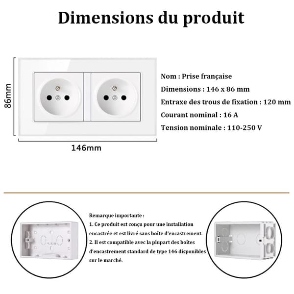 1/2 pcs Double Wall Socket 16A – 4 USB Ports 5V/2.1A, Recessed, Home and Office 2pcs