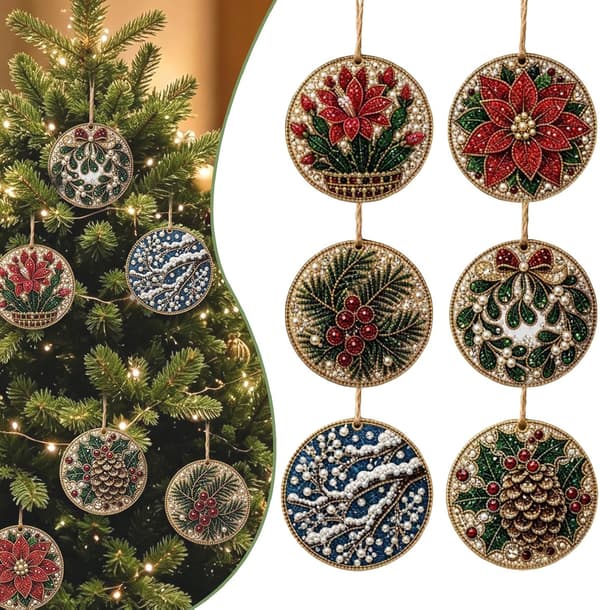 Juleperle 6-pak DIY diamantsæt til voksne – julepynt, stil 5 Style 5