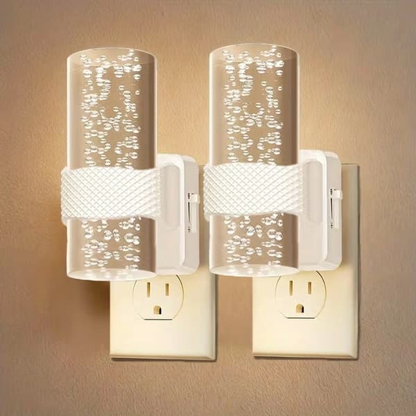 Wall-Mounted LED Night Light 2-Pack – Automatic Plug-in Lamp with Light Sensor and Adjustable Brightness for Bedroom & Hallway White 3000K-2pcs