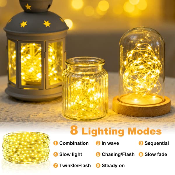 20M Uppladdningsbar LED-slinga 2-pack - Varmvit Timer Glittrande för julbröllop Yellow 2 PC-20 meters