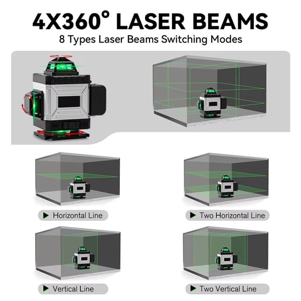 Smart APP-styrd lasernivå - 16 linjer, 360° självnivellerande, 2 batterier ingår S1