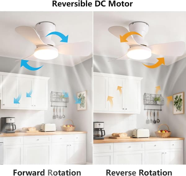 Ceiling fan with light 51/71/92 cm, 6 speeds, quiet DC motor, remote control and low profile for bedroom White 92cm-Wall Control