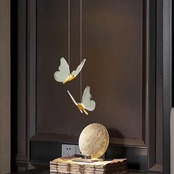 Gull sommerfugl LED pendellampe, akryldesign, 3 lysfarger, soverom og stue