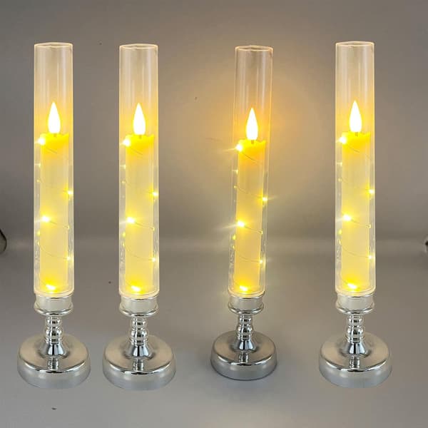 4-pack LED-ljus 25,5 cm med hållare - flimrande silver för jul, halloween, bröllop Silver Without remote control
