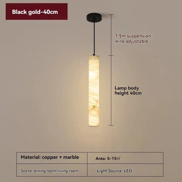 Naturmarmor pendel 40cm sort – LED, varmt lys, moderne lysekrone Style 1
