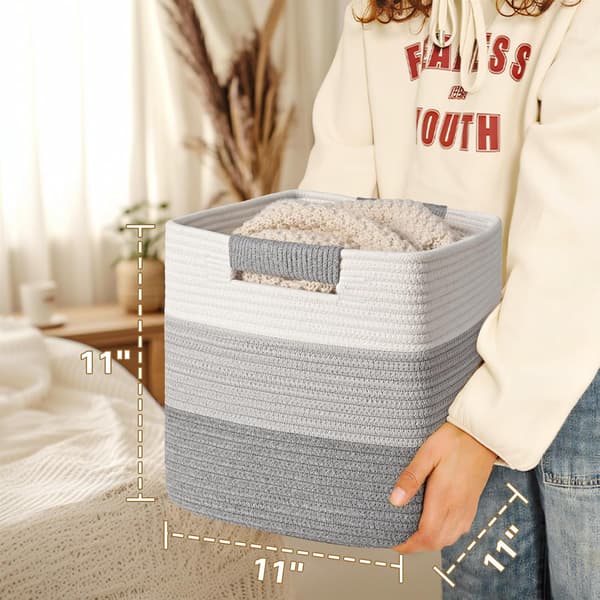 Cube Basket 27cm Cotton Rope – Handles, Grey Ombre color 1 1 Pack