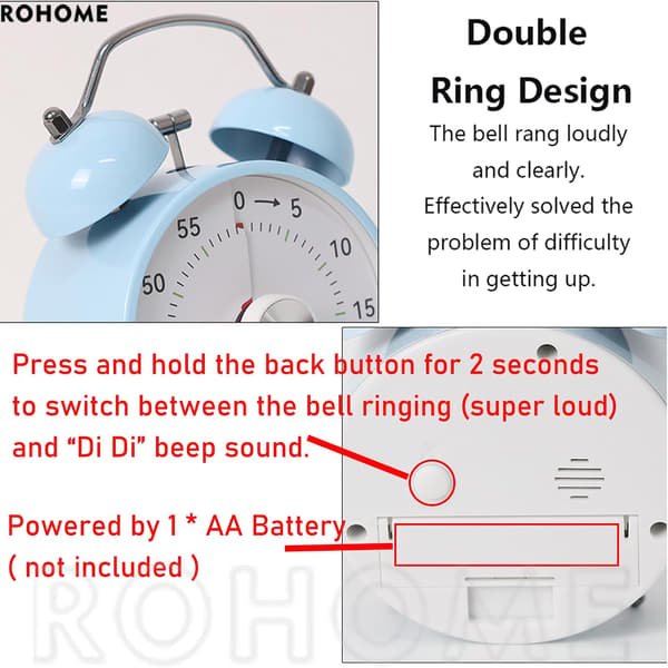 Analog Visual Timer 60 Minutes, Silent Countdown Timer with Dual Alarm for Classroom, Study, Cooking, and Time Management Pink
