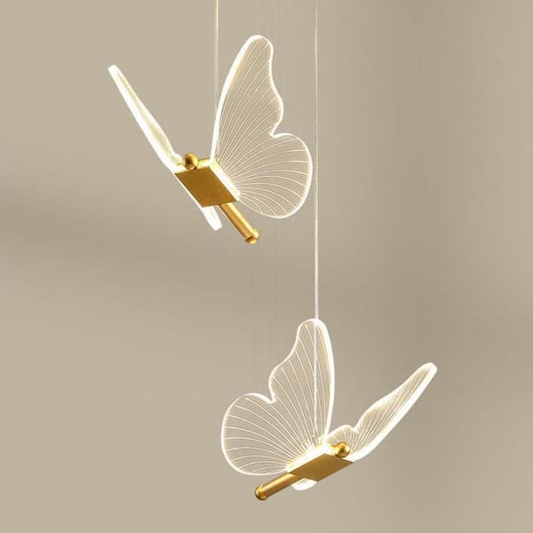 Gull sommerfugl LED pendellampe, akryldesign, 3 lysfarger, soverom og stue