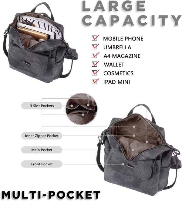 Women's PU Leather Backpack, Compact and Waterproof Bag with Handle for Shopping, Travel, and Everyday Use White&Brown