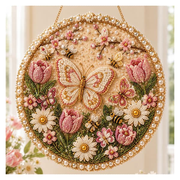 Our Butterfly Pearl Diamond Wreath – DIY Tulip, Gold Chain, Wall Decor Style 2