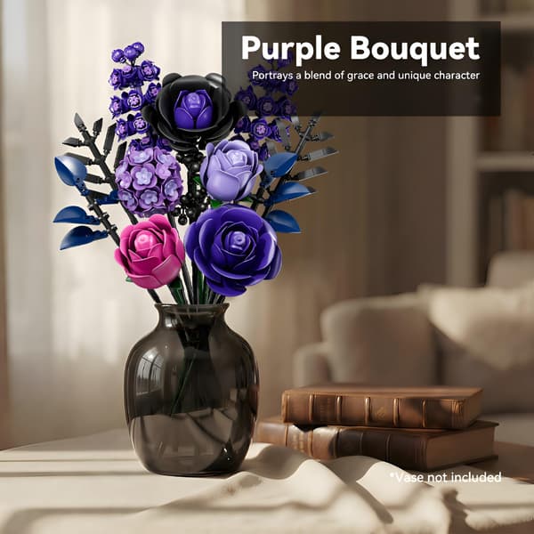 Violet Rose Bouquet Building Set - Botany, Artificial Flowers, Home Decor Style 3