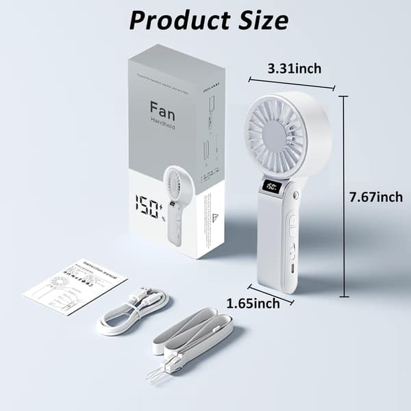 Håndholdt turboventilator med LED-display, foldbar halsventilator og skrivebordskøleventilator til sommer White