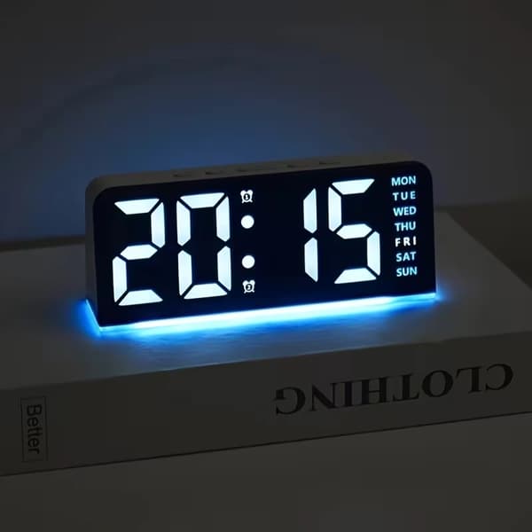 Digital LED Alarm Clock with Large Screen, Dimmable Display, Ambient RGB Lighting & Battery Backup White+Green