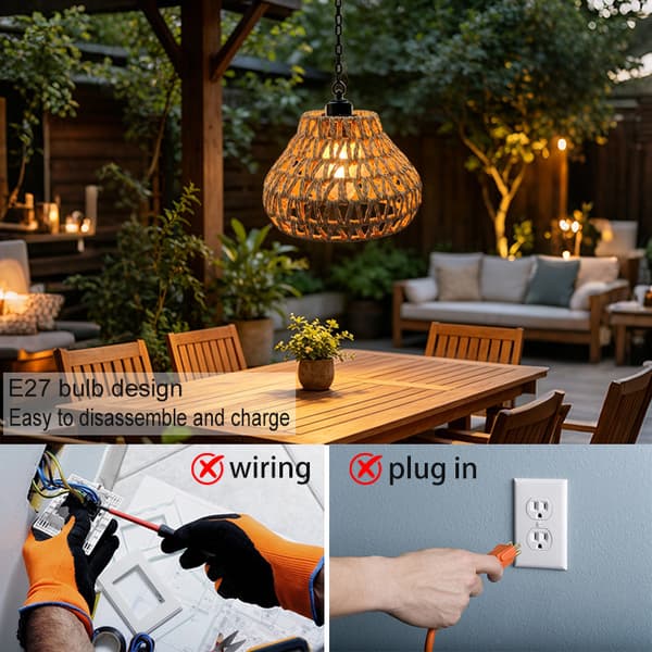 2-pakning 5W oppladbare hengelys, fjernkontroll, RGB LED utendørslamper, hamptau 2 Pack