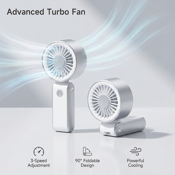 Bærbar 2 STK Håndholdt Ventilator 3-Hastighed USB Genopladelig Mini Køleventilator Knapstyring til Rejser Kontor Udendørs White