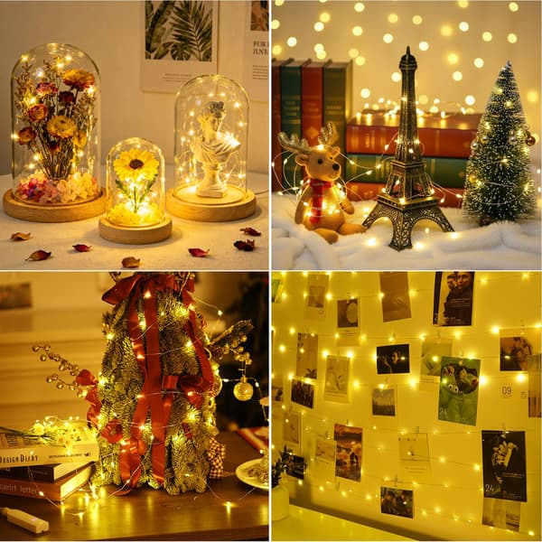20M Uppladdningsbar LED-slinga 2-pack - Varmvit Timer Glittrande för julbröllop Yellow 2 PC-20 meters