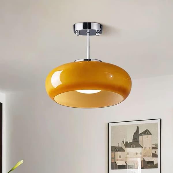 12W Krom Taklampe, Ø28cm, Mid-Century Moderne Nordisk Design, Flush Mount Brown