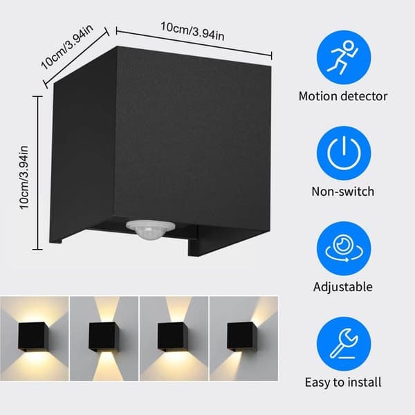 2-pack LED-vägglampor med rörelsesensor, 12W vägglampa IP65