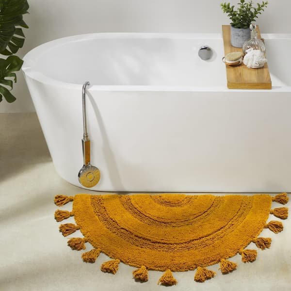 Orange Boho Halvmåne Badrumsmatta - Bomull Virkad Halkfri Absorberande 50x75 cm Orange