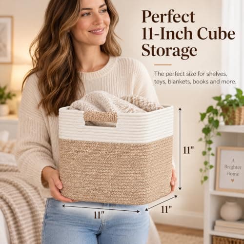 Cube Basket 27cm Cotton Rope 6-Pack – White and Brown color 2 6 Pack