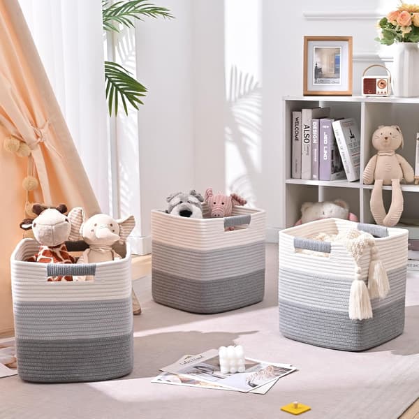 Cube Basket 27cm Cotton Rope – Handles, Grey Ombre color 1 1 Pack