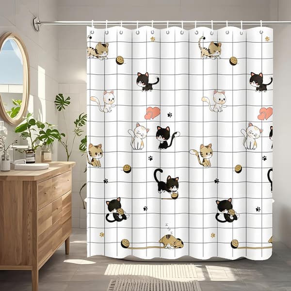 Duschdraperi Katt 180x200 Vattentätt - Polyester 12 Krokar Maskintvättbart Colorful