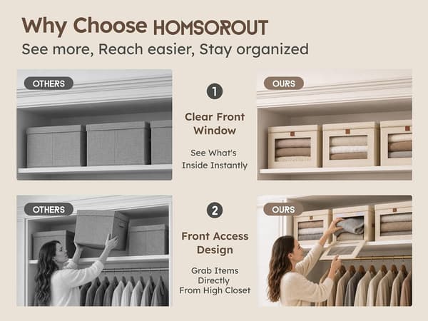 Fabric Storage Boxes 2/4/6 pcs, Foldable Bins with Handles and Window for Clothes and Home Grey 4 Pack