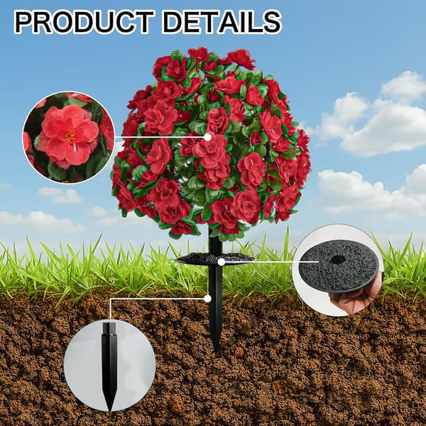 2-pak kunstig rododendron med jordspyd - UV-resistent haveindretning - Rød Red 2 Pack