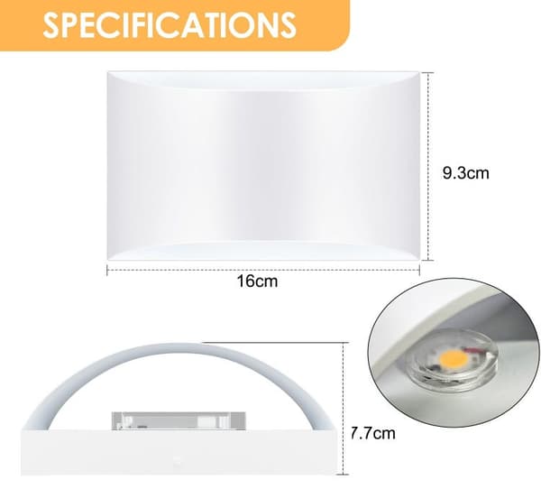 2-pack moderna LED vägglampor, 3000K varmvitt upp-och-ner belysning