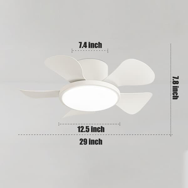Ceiling fan with light 76 cm, 5 ABS blades, 3 color temperatures, remote control, 6 speeds and quiet motor White 76cm-Remote Control