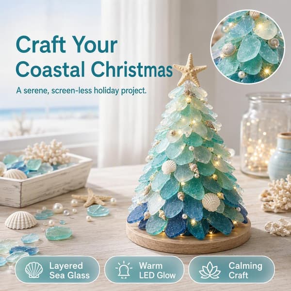 Creative Sea Glass Craft Kit, DIY Mosaic with Shells and Beads, Handmade Decoration for Christmas and Home Nutcracker