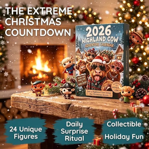 2026 Highland Ku Adventskalender, 24 Mini 3D-figurer, Nedtelling til Jul Dekorasjon