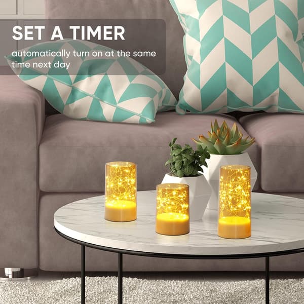 3-pack flameless LED decorative lights with built-in light string, remote control and timer for romantic table decoration Transparent