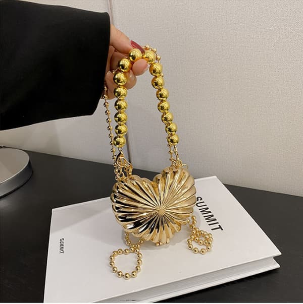 Hjerteformede mini-aftenvesker for kvinner, skuldervesker, crossbody, gull Gold
