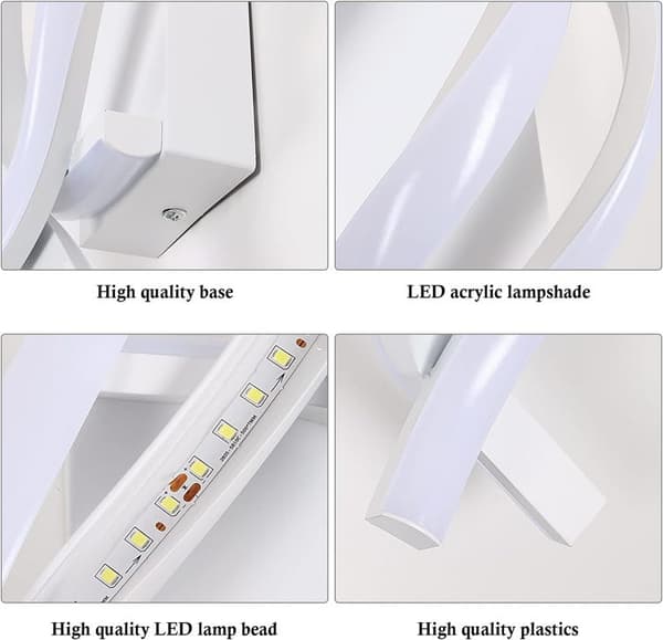 2-pack LED-vägglampor spiral, modern väggbelysning 6000K i aluminium