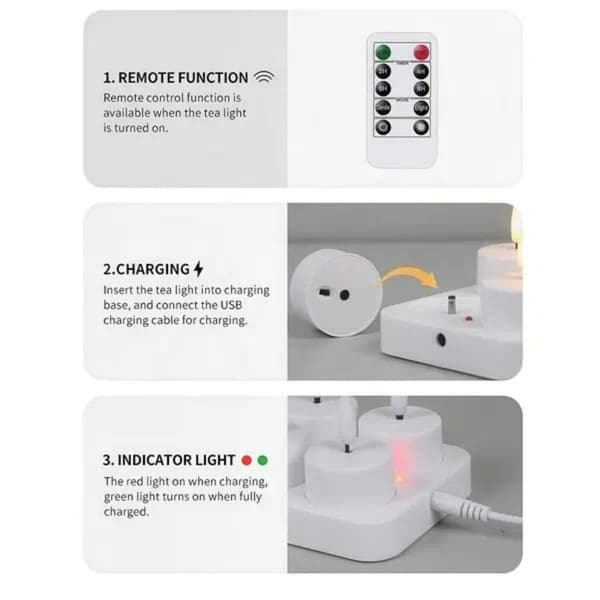 4/6/8/12-pack Flameless LED Tealights, Rechargeable with Remote Control, Timer, and Charging Base for Home and Party 6pcs+Remote