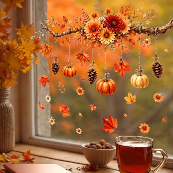 Reusable Window Decals Autumn, Double-Sided Nature-Themed Decorations for Home and Party JD34220-2pcs