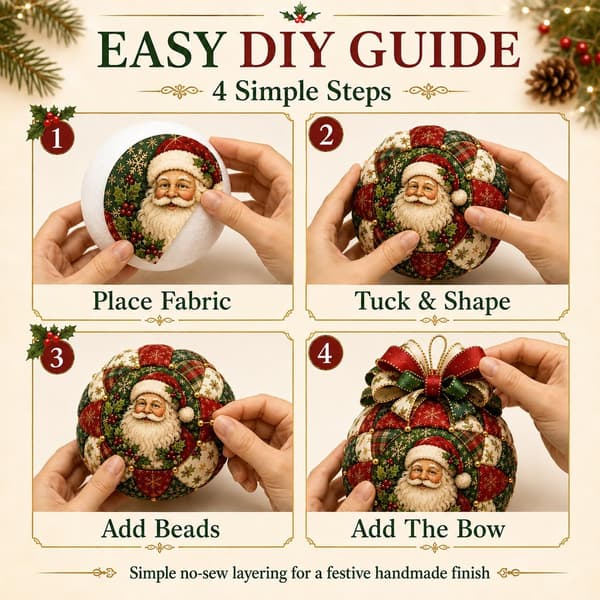 Christmas Decoration DIY No-Sew, Patchwork with Fabric Beads and Ribbon, Creative Christmas Craft for Adults Nutcracker